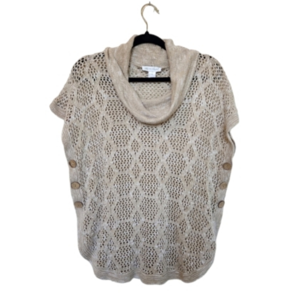 Christopher Banks Beige Cowl Neck Button Side Open Knit Sweater S/M